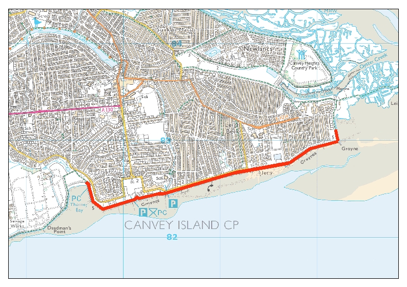 Canvey Island southern shoreline map
