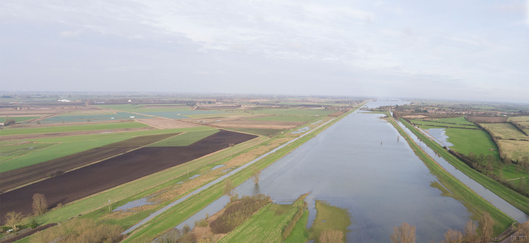 aerial view of the ouse washes flooded