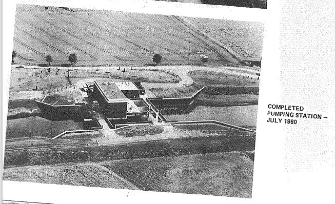 An aerial image of the completed pumping station in 1980