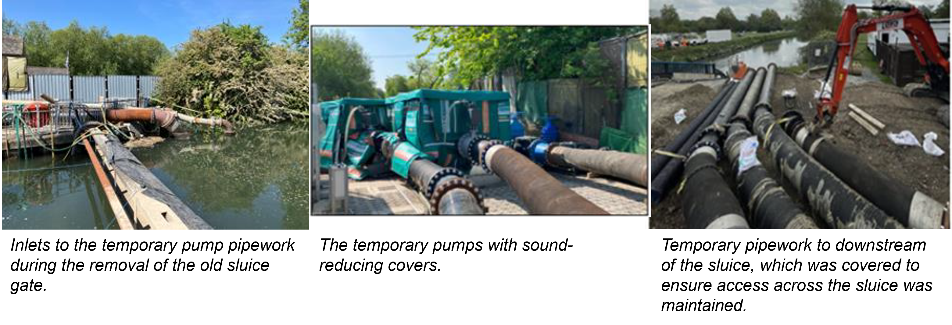 Images showing the temporary pipework, including sound-reducing coverings