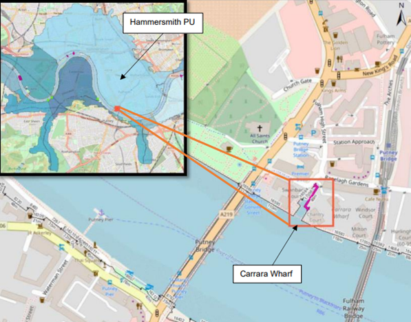 Location of Swan Draw Dock on a map from above London