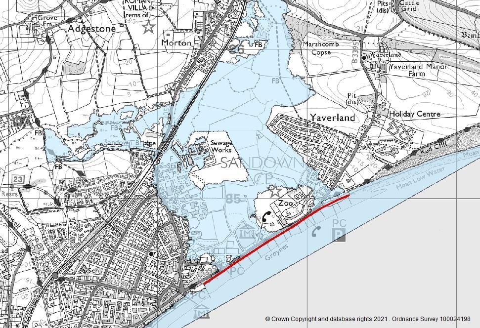 Map showing the predicted 0.5% annual probability tidal flood event with no defences in place.