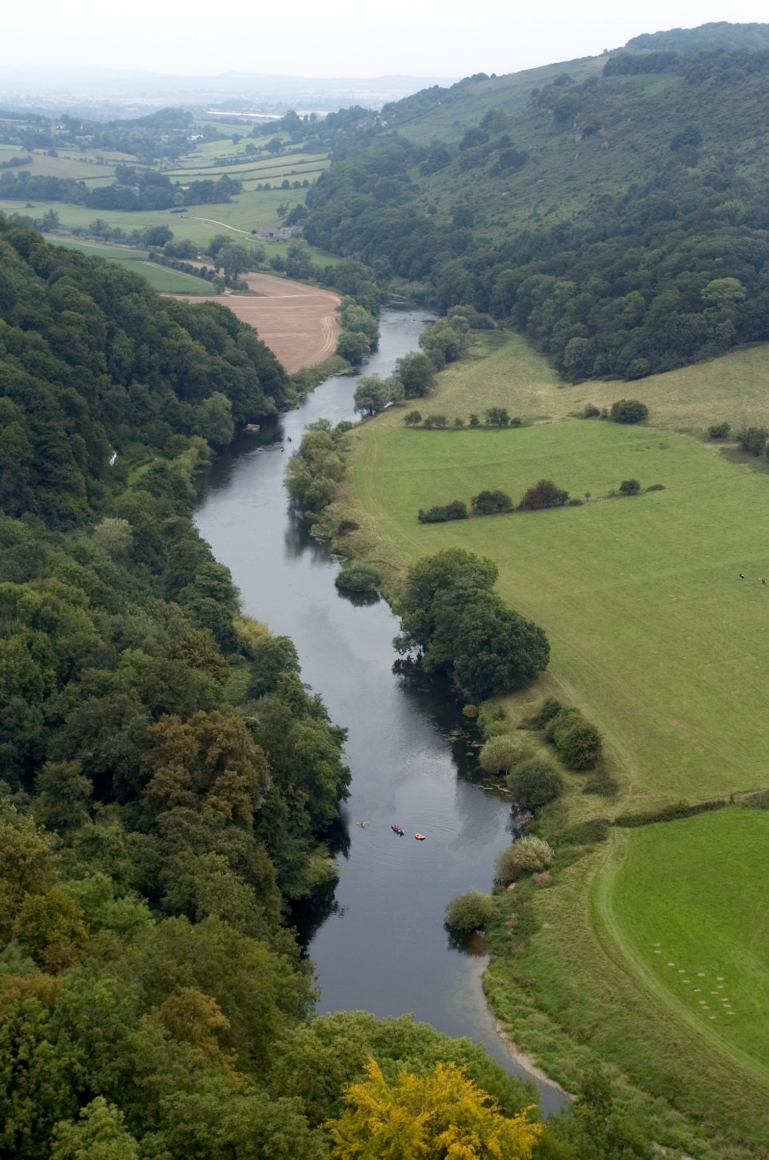 The River Wye curving through Symonds Yat in the Wye Valley which is designated for conservation due to its significant landscape value as an area of outstanding natural beauty