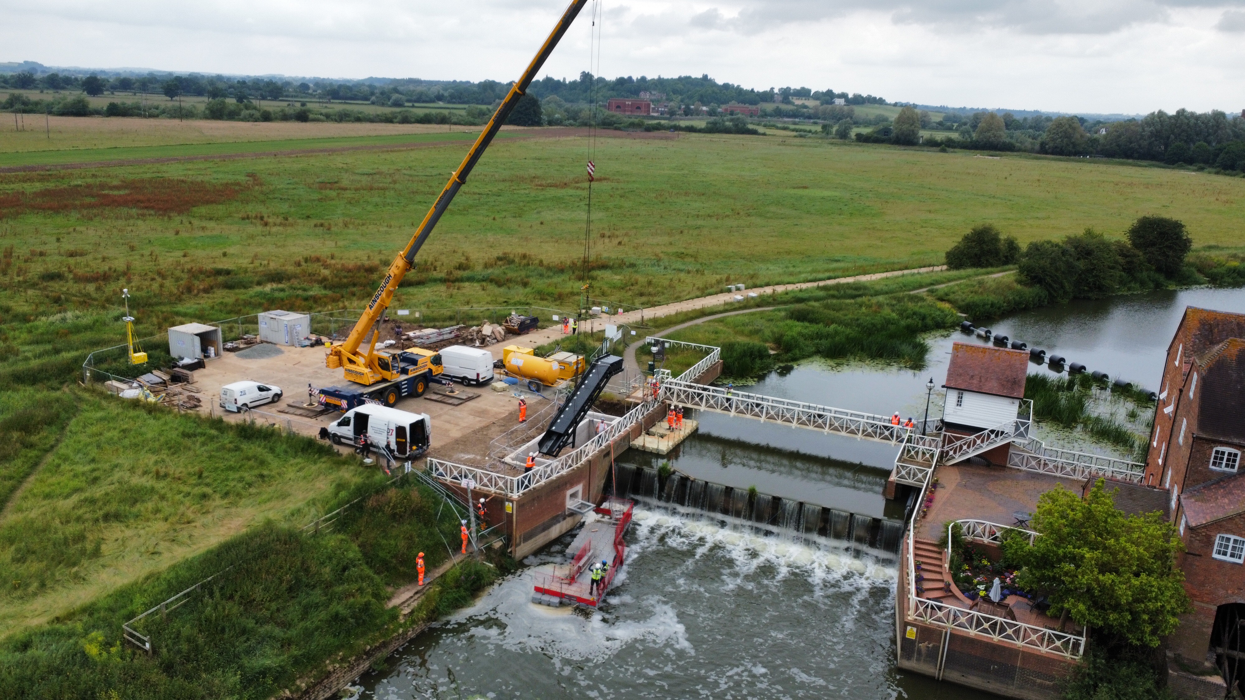 Drone image of eel pass being lifted into place