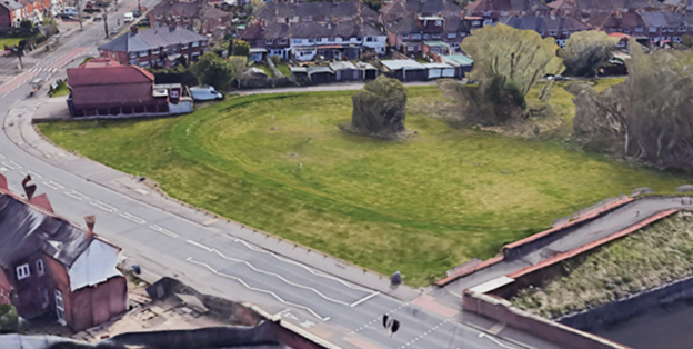 A Google Earth image of the embankment around the park and the storage area in the middle.