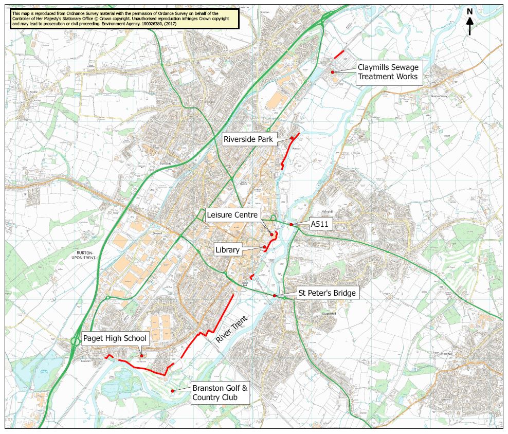 Image showing in red what parts of the flood defences we will be working on