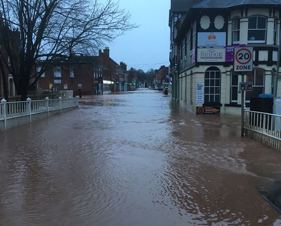 Photograph of flooding in the town.