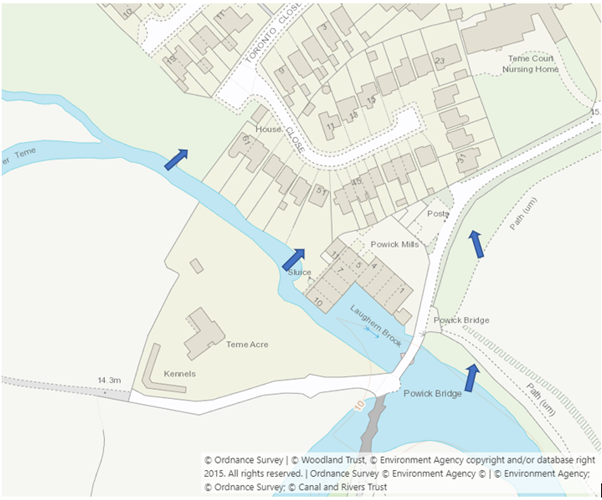 Map showing flow routes during the 2007 and 2020 flood event.