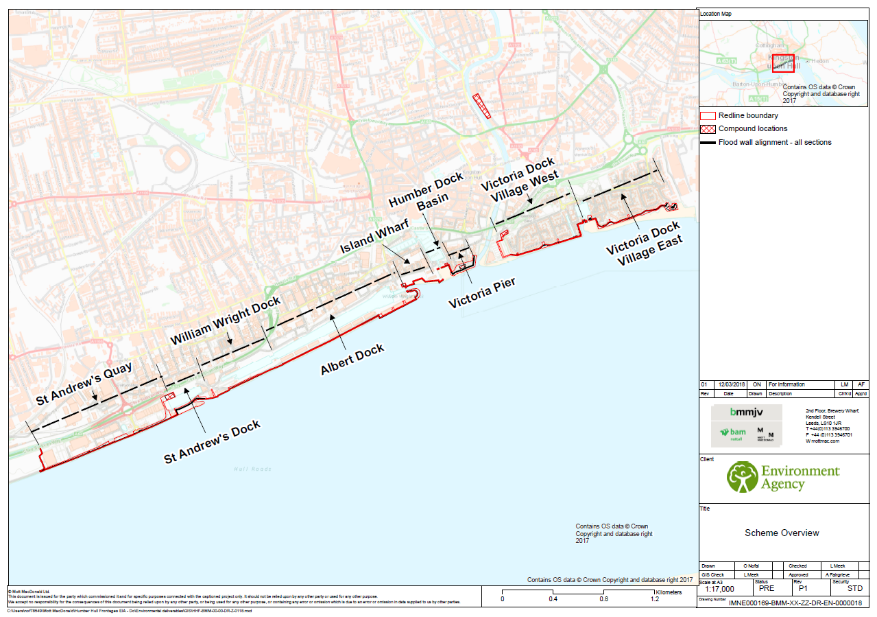 A map showing the Humber: Hull Frontages flood defence locations