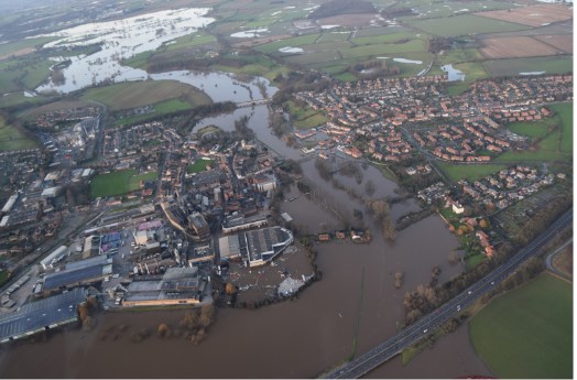 Aerial photograph of flooding in Tadcaster, December 2015 
