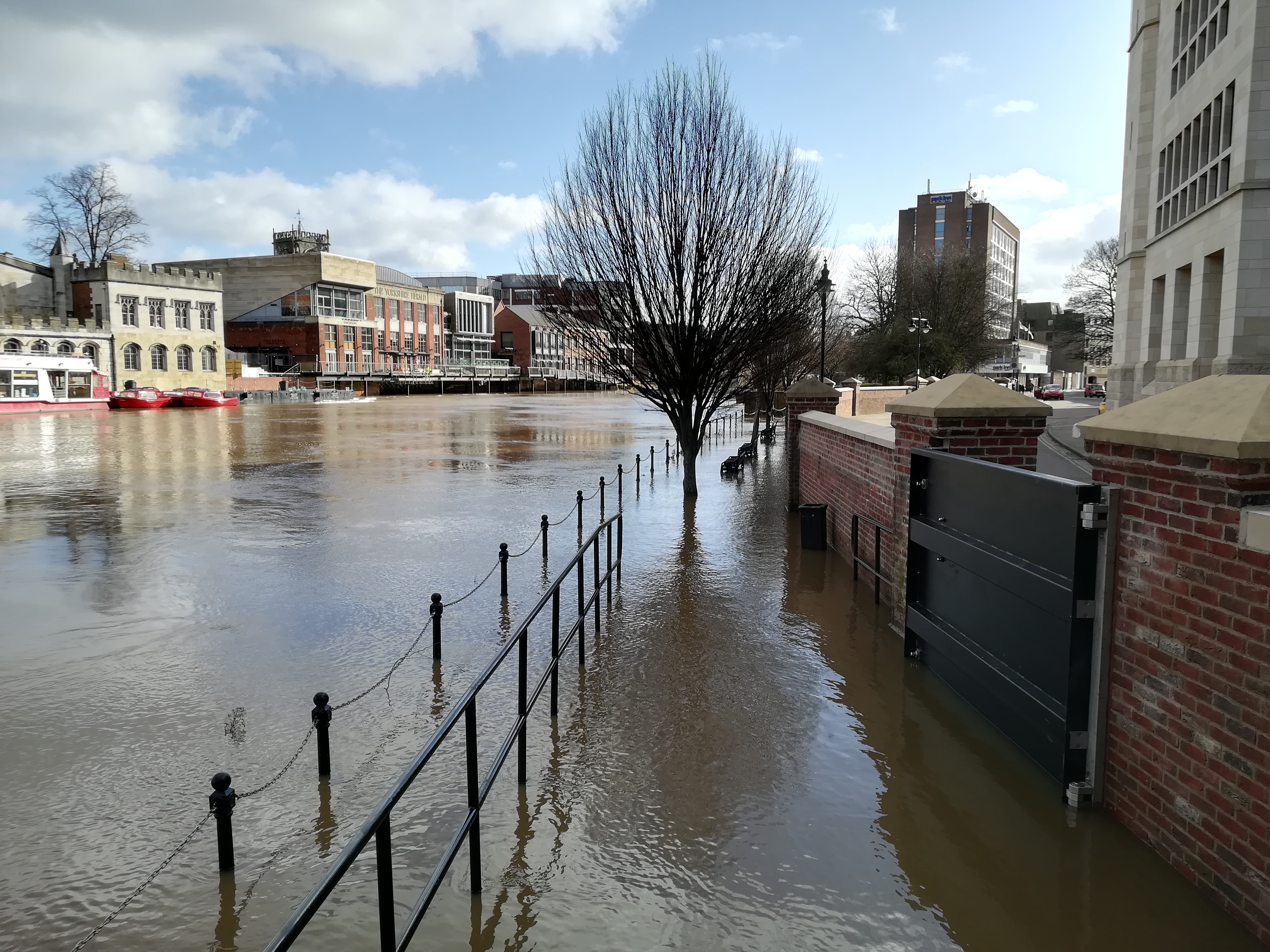The North Street flood defences in action during the February 2020 flooding